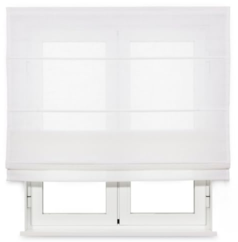 KAATEN - Estor Plegable Loneta a Cordón - Color: Blanco Roto - Medida: 135cm x 175cm - Estores para Ventanas - Fabricado en España