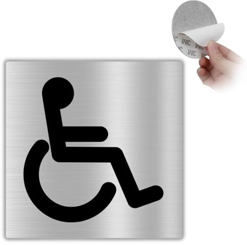 LEIASA | Cartello Adesivo per Disabili - Bagno e Mobilità Ridotta - 10x10 cm - Alluminio - Spessore 0,8 mm