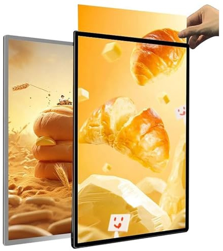 JLOZDM LED Light Box, Quadro pubblicitario a Parete – Menu Illuminato in Vetro temperato Ultra - Sottile per ristoranti, Bar, Negozi, caffè – Molte Dimensioni, Bordi Argento/Nero,60 x 90 cm,Black