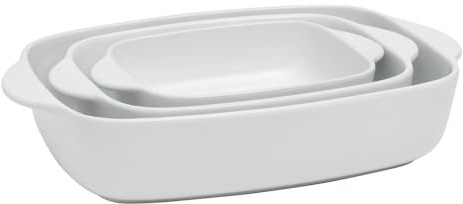 ProCook Stoneware Oven Dish - 3 Piece, S 19.5x15.5x5 cm, M 26x19x6 cm, L 33x23.5x7 cm, Durable Oven to Table Serving Dishes - White, Cookware Set - Dishwasher & Microwave Safe