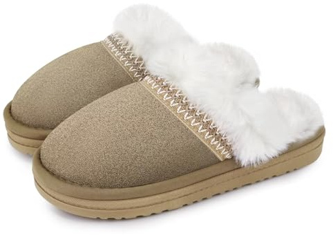 ZEPYFXIT Chaussons Femme Hiver Chaud Peluche Pantoufles Homme Faux Daim à Fourrure Maison Mémoire Mousse Confortable Chausson Antiderapant Intérieur(Kaki 209,35/36 EU)