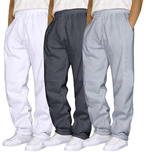 Confezione da 3 pantaloni sportivi da uomo oversize a tinta unita, pantaloni della tuta con elastico in vita, per attività all'aperto, con tasche, comodi, morbidi e leggeri