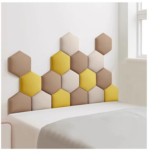 AYVADA Lot de 17 Panneaux muraux rembourrés pour tête de lit, Rembourrage Mural Souple, Autocollants muraux 3D Anti-Collision pour Enfants (doré, 150 x 87 cm)