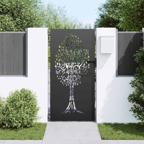 Canditree Black Metal Garden Gate with Lock for Pathway Garden Entrance | 85 x 200 cm Powder-coated Steel Lockable Door for Garden Patio