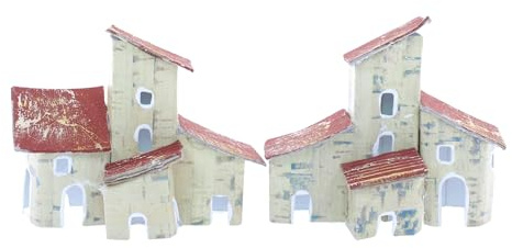 Moranduzzo Grupo de casas set 2 piezas 6,5x4x7 cm – Casas rústicas para pesebre en miniatura, hecho en Italia