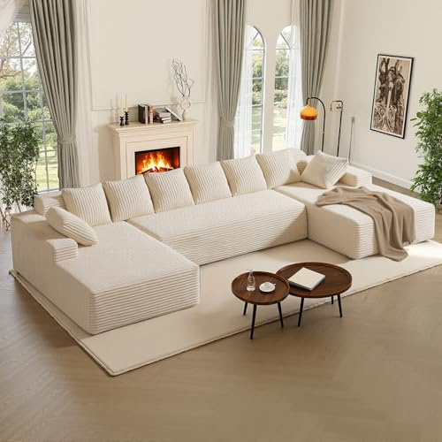 Aivermeil U-Förmige Sofa 338cm Modulare Sofa Couch Beige | Hochdichtem Schaumstoff,Wohnzimmer,Verwendbar als L-Form Boneless Design Sofa