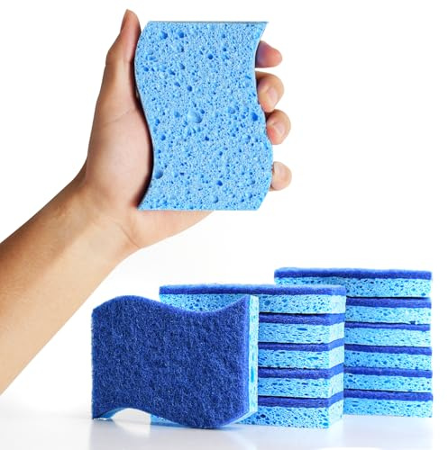 CEYOME Kitchen Sponges 12 Pack, Non Scratch Washing Up Sponges with Ergonomic S-Shape, Odour Resistant Dish Sponge for Everyday Cleaning
