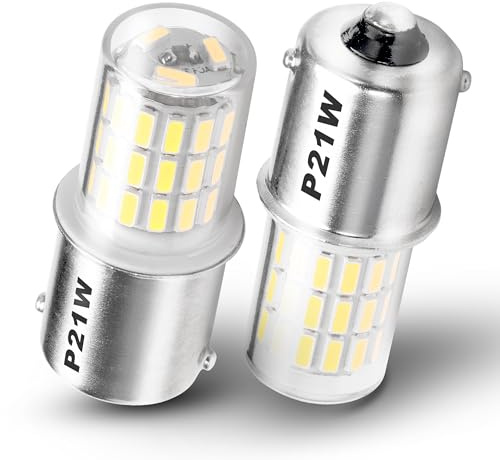 1156 382 P21W LED Bulb, BA15s Indicator Bulbs 12-24V, 6500K Daylight White | 2W 250LM, Single Contact Bayonet, for Car Indicator Bulb, DRL, Backup Reverse, Stop and Tail Lights, RV Interior Lights, 2PCS