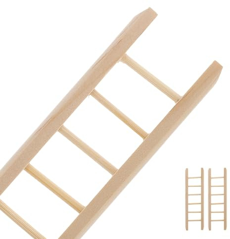 Mikikit 2pcs Miniature Wooden Ladder Set for Dollhouse Furniture, Natural Wood Mini Dollhouse Ladder Decor for Micro Scene, Fairy Garden Accessories