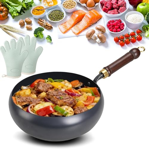 Pentola in ghisa giapponese aggiornata 2026, 24/28/30 cm, wok in ghisa con coperchio per cucinare, wok giapponese martellato a mano, padelle antiaderenti non rivestite per fornelli a gas (senza