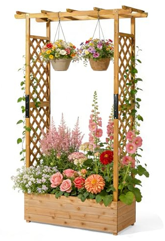 LEADZM Jardinières surélevées pour balcons, jardinière avec Treillis pour Jardins - pour Plantes grimpantes, légumes, Fleurs, extérieur (Version Plus Haute(109 x 44 x 182 cm))