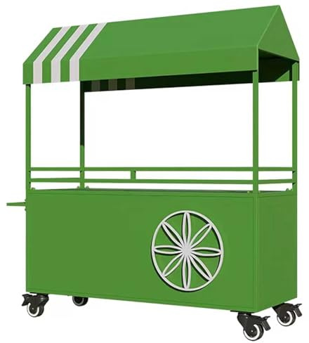 Bärbar Mobil Gatuförsäljare Matvagn, Järnmatvagnsdisplay med Tak och Hjul för Gata, Fester, Marknad(Green,120cm/47in)