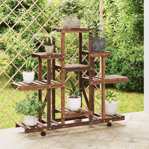 Mokuyary Support à Fleurs avec Roues 110x25x101 cm Salon A | Bois de sapin massif Support de Étagère pour Pot de Fleurs, Porte Plante pour Intérieur, Jardin et Balcon