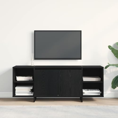 faucqel TV Cabinet Black Oak Wood Material 130 x 35 x 50 cm Modern Lowboard with Storage Space, Adjustable Shelves, Suitable as TV Cabinet, TV Bench, Living Room Sideboard