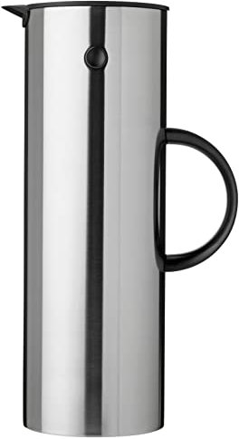 Stelton Isolierkanne EM77 - Doppelwandige Isolierkanne für heiße/kalte Getränke - Tee- & Kaffeekanne mit Glaseinsatz, Magnetverschluss, Schraubdeckel, Vintage-Design - 1 Liter, Stahl
