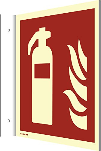 Fahnenschild Feuerlöscher | PVC 200 x 200 mm | extra langnachleuchtend | gem DIN EN ISO 7010 F001 ASR A1.3 | Leuchtdichte 160 mcd/m² | Brandschutzzeichen Hinweisschild Schild Feuerlöscher