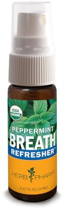 Herb Pharm Breath Refresher Certified Organic Herbal Fresh Breath Spray, Peppermint, Sugar-Free, Gluten-Free and Non-GMO