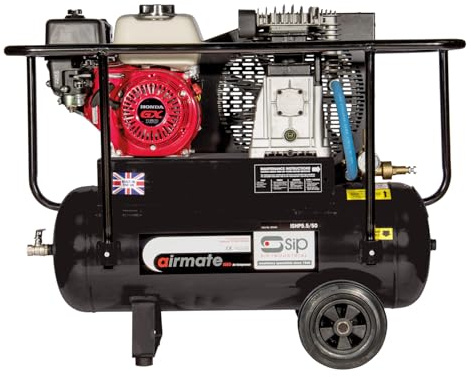 SIP Airmate ISHP5.5/50 Industrial Petrol Belt-Driven Air Compressor, Powered by Honda™ GX160 163cc, 50L, 150psi / 10.3 Bar 16CFM