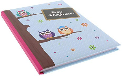 Goldbuch 43943 Vänskapsbok Uggla på gren, vänskapsbok DIN A5 med 72 illustrerade sidor, för Kita, Hort och grundskola, för bästa vänner under skoltid, laminerat konsttryck, vit