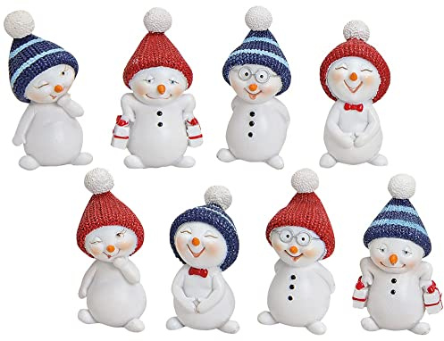 matches21 HOME & HOBBY Lustige Schneemann Deko Figuren für Weihnachten im 8er Set - Kleine 5cm Weihnachtsfiguren als innen Weihnachtsdeko - Süße Schneemänner als Wohnzimmer Weihnachtsdekoration