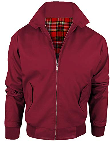 Stylo Online Mens Vintage Harrington Jacket Adults Unisex Boys Ladies Womens Classic Retro Scooter 1970's Bomber Mod Skin Tartan Lining Coat Top Size XS-5XL - Wine XL