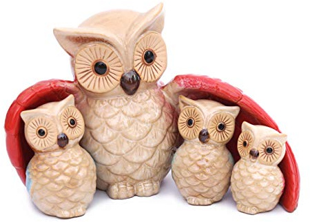 Flanacom Dekofiguren Set aus Keramik - Tierfiguren für Innen und Außen - Deko-Artikel für Wohnung & Garten - Tier Gartendeko Wohnzimmerdeko (Eulen Familie)