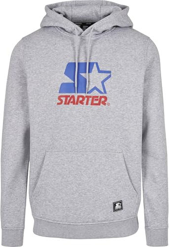 STARTER BLACK LABEL Huvtröja för män med två färger, logotyp med tryck på framsidan, vävpatch och broderi på ärmarna, 2 färger, storlek S till XXL, H. grå, XXL