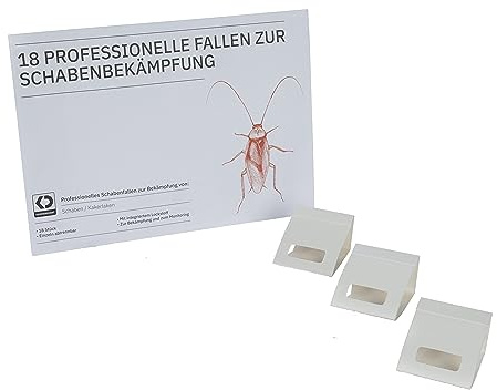 Köder-Discount 18 Schabenfallen + Broschüre mit Anleitung - Kakerlaken- Klebefalle mit integriertem Lockstoff - ungiftig - Komplettpaket - effektiv - zuverlässig - einsatzfertig
