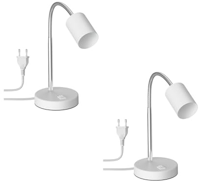ledscom.de 2x Tischlampe WAIKA, Schwanenhals, Schalter, weiß, 1x GU10 max. 60W