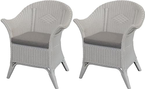 korb.outlet Extra breiter Rattansessel Natur Rattanstuhl Flechtsessel Lounge Korbsessel (Set/2 Weiß, mit Kissen)