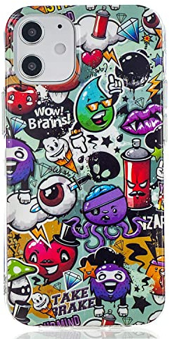 DasKAn Leuchtend Silikon Hülle für iPhone 12 Mini 5,4' Fluoreszierend Licht im Dunkeln Bunt Muster Ultra Dünn Weich Gummi Rückseite Handy Tasche Stoßfest Gel TPU Schutzhülle, Graffiti