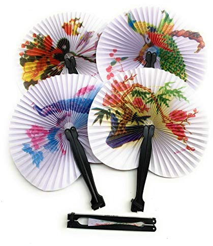 Caprilite 5 Small Chinese Floral Peacock Paper Folding Hand Held Travel Fans Party Bag Filler Gifts Job Lot