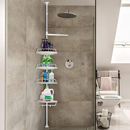 XUANYU Étagère de Douche Télescopique, Étagère Salle de Bain en Acier Inoxydable & plastique, sans perçage, Hauteur Expansion 120-304 cm