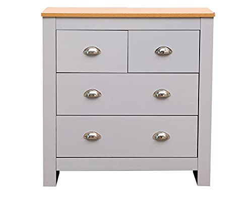 Homeke 2+2 Drawers Living Room Free Standing Chest of Drawers Storage Hallway Sideboard Cabinet 2 Colors (Grey)