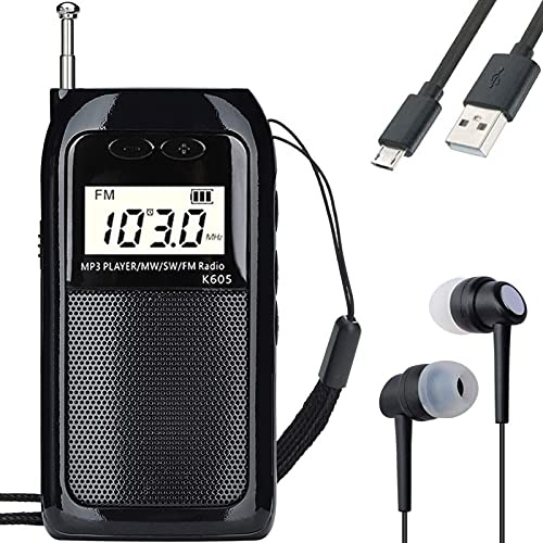 HanRongDa Portable Radio FM AM Shortwave with Speaker and Backlit, MP3 Player Support TF Card, Stereo Pocket Radios with 500mAh Battery for Walking, Camping, Mowing and Traveling HRD-605