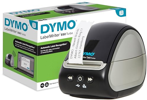 DYMO Stampante per etichette LabelWriter 550 Turbo | Etichettatrice con stampa termica diretta ad alta velocità | Riconoscimento automatico delle etichette | Stampa etichette di spedizione e altro con