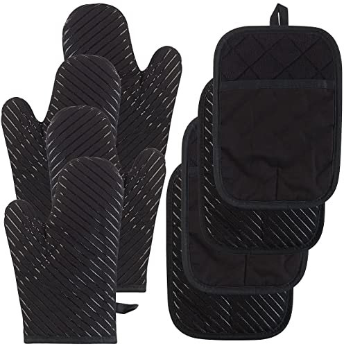 Rosenstein & Söhne Topflappen Handschuhe: 8er-Set Silikon-Anti-Rutsch-Ofenhandschuhe & XL-Topflappen, bis 240 °C (Backhandschuh, Ofenhandschuhe Paar, Handschuh)