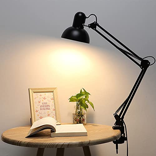 E27 Architekten-Schreibtischlampe, LED-Flexo Halogen mit schwenkbarem Arm, Vintage Retro Design, ohne Beleuchtung (Glühbirne), (Schwarz)