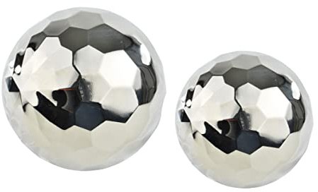 2X Dekokugel Edelstahl Silber | Kugel Hexagon | Haus und Garten | Gartendeko | Ø 10-12 cm