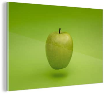 MuchoWow Glasbild Glasfoto Wandbild Bilder Deko 90x60 cm Obst - Apfel - Grün
