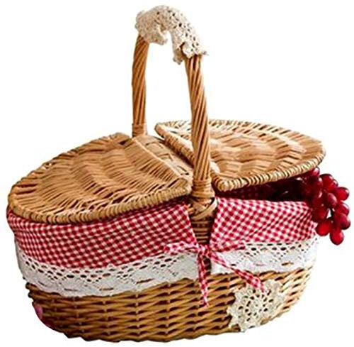 CIYAZA Panier en Osier Fait à la Main Panier de Pique-Nique de Camping en Osier Panier de Rangement et poignée Panier de Pique-Nique en Osier en Bois Camping