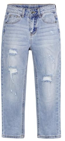 KIDSCOOL SPACE Ragazzi Jeans, Big Kid Elastico all'Interno Pantaloni di Jeans Strappati, Azzurro, 12-13 Anni
