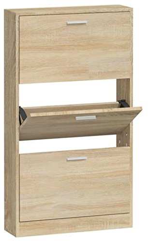 vidaXL Schuhschrank Schuhablage Schuhregal Schuhständer Schuhaufbewahrung Schuhkipper Schuhkommode Eichen-Optik 59x17x108cm Holzwerkstoff