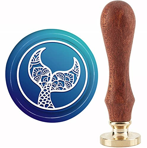 craspire Meerjungfrau Wachssiegel Stempel Fee Siegellack Stempel 30mm Retro Vintage Abnehmbarer Messing Stempelkopf Mit Holzgriff Für Einladungen Karten Geschenkverpackung Dekor