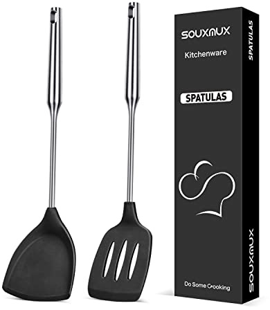 2 Pcs Silicone Cooking Spatula-Kitchen Utensils, Wok Spatula-Slotted Turner, Nonstick BPA Free High Heat Resistant Kitchen Utensils, Chef Cookware for Eggs, Pancakes, Fish