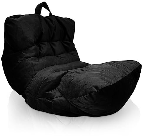 Aiire Pouf Poltrona Design XXL – Puffo per Sedersi in Velluto Persiano Premium Imbottito per Camera da Letto, Gaming o Relax – Puff a Sacco Moderno per Adulti o Bambini Nero