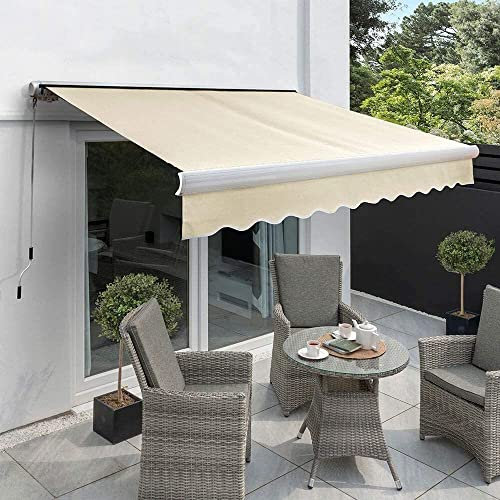 2.5Mx 2M Auvent Manuel Cassette Complète DIY Patio Auvent Gazebo Auvent Complet avec Raccords et Poignée Enrouleur
