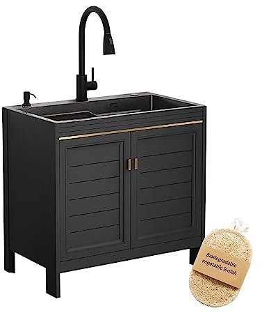 BEUTEE Profi Spülbecken Küche Kommerzielle Gastronomie Spüle Freistehende Küchenspüle Camping Spüle Mit Wasserhahn Waschtisch Spültisch Für Küche Restaurant Waschküche Garten (Size : 80 * 45cm)