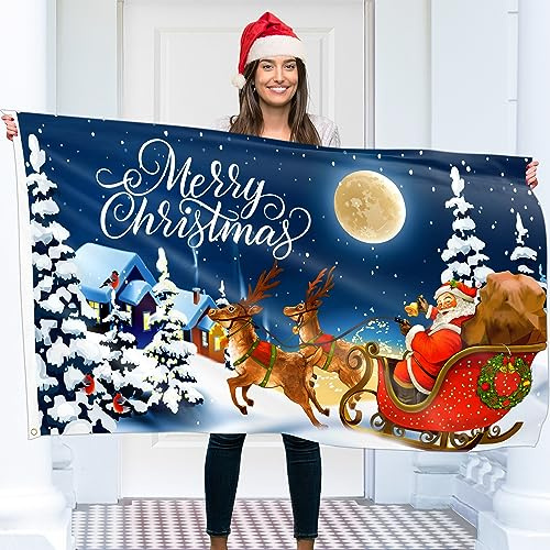 Weihnachtsfahne 90x150 cm mit Ösen – Weihnachtsflagge Frohe Adventszeit – Lebendiger Digitaldruck – Flagge Advent - Fahne Weihnachten – Doppelnaht