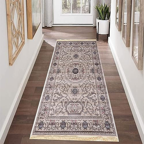 YANHONG Handwebteppich Läufer Teppich 80 x 110 cm Waschbar rutschfest Abwaschbar Teppichläufer für Wohnzimmer, mit Anti-Rutsch Unterseite für Esszimmer, Küche, läufer Flur, Grau